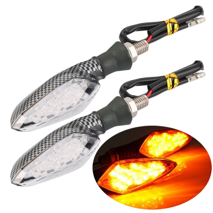 2x Universal 16 LED Motorcycle Turn Signal Amber Light Carbon